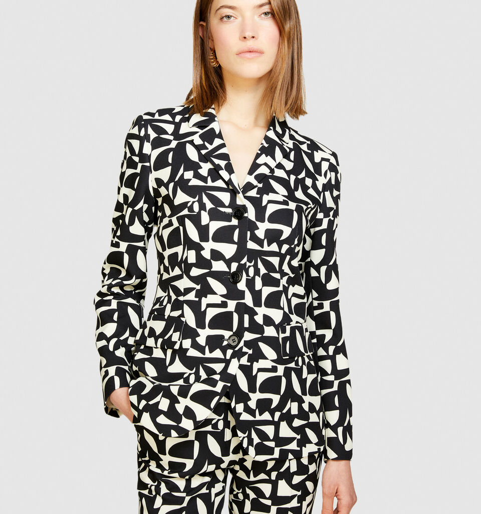 Printed slim fit blazer - women's jackets - Black | Sisley image number 4
